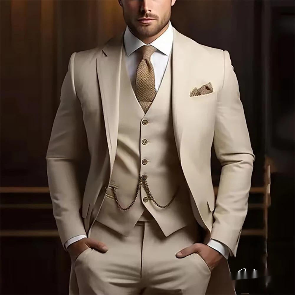 Men's High-grade Gentleman Temperament Slim Suit Three-piece Suit