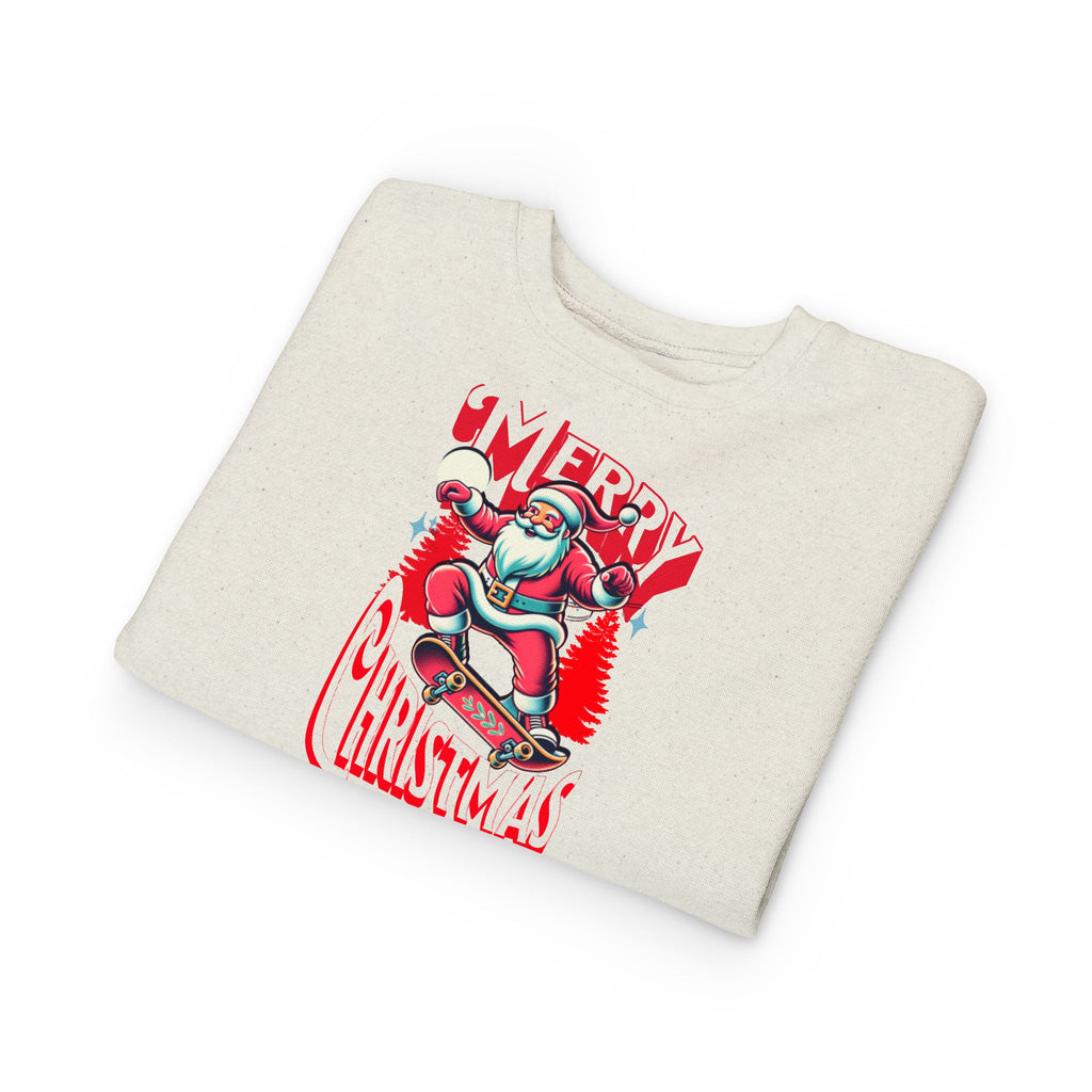 Toddler Sweatshirt — Skateboard Santa "Merry Christmas" Holiday Crewneck