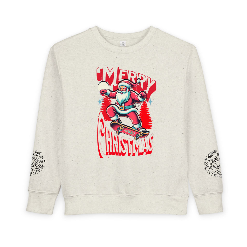 Toddler Sweatshirt — Skateboard Santa "Merry Christmas" Holiday Crewneck