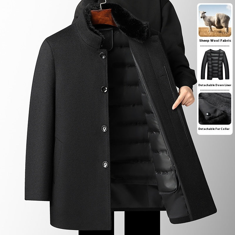 Men's Wool Overcoat Autumn And Winter New Mid-length Thickening Detachable Down Feather Liner