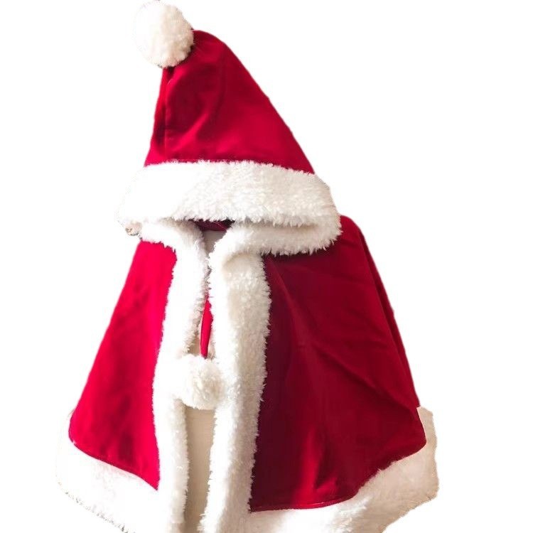 New Year Christmas Shawl Cape Red Burr Velvet Band Cap Windproof