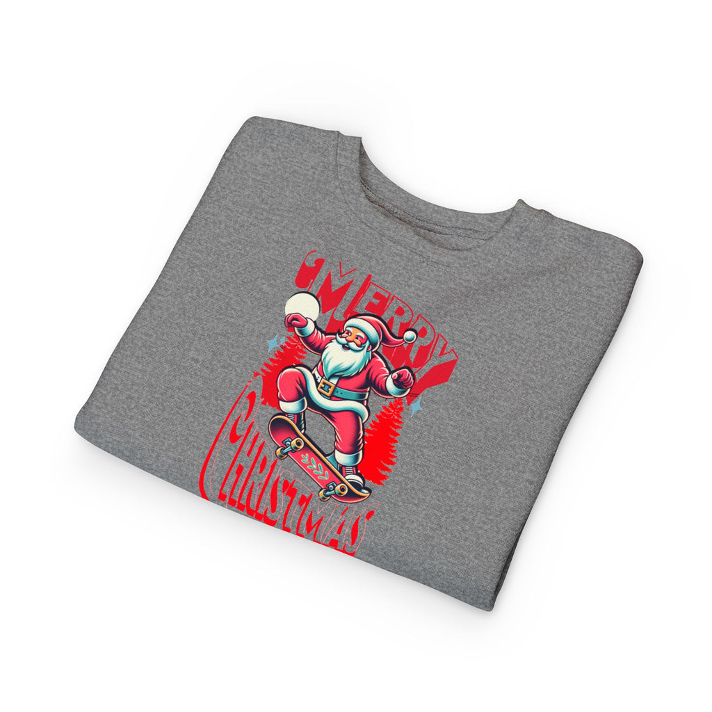 Toddler Sweatshirt — Skateboard Santa "Merry Christmas" Holiday Crewneck