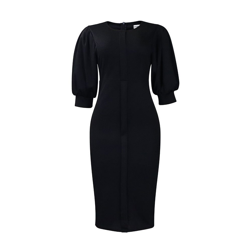 Puff Sleeve Temperament Sheath Plus Size Dress