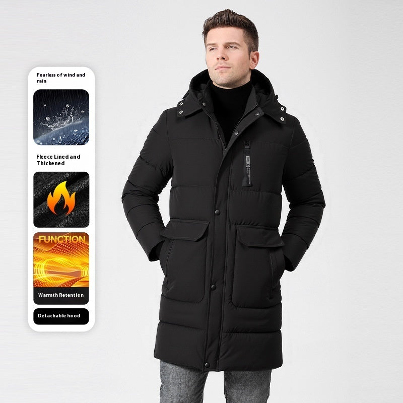 Men's Fleece-lined Thickened Long Section Cotton-padded Coat