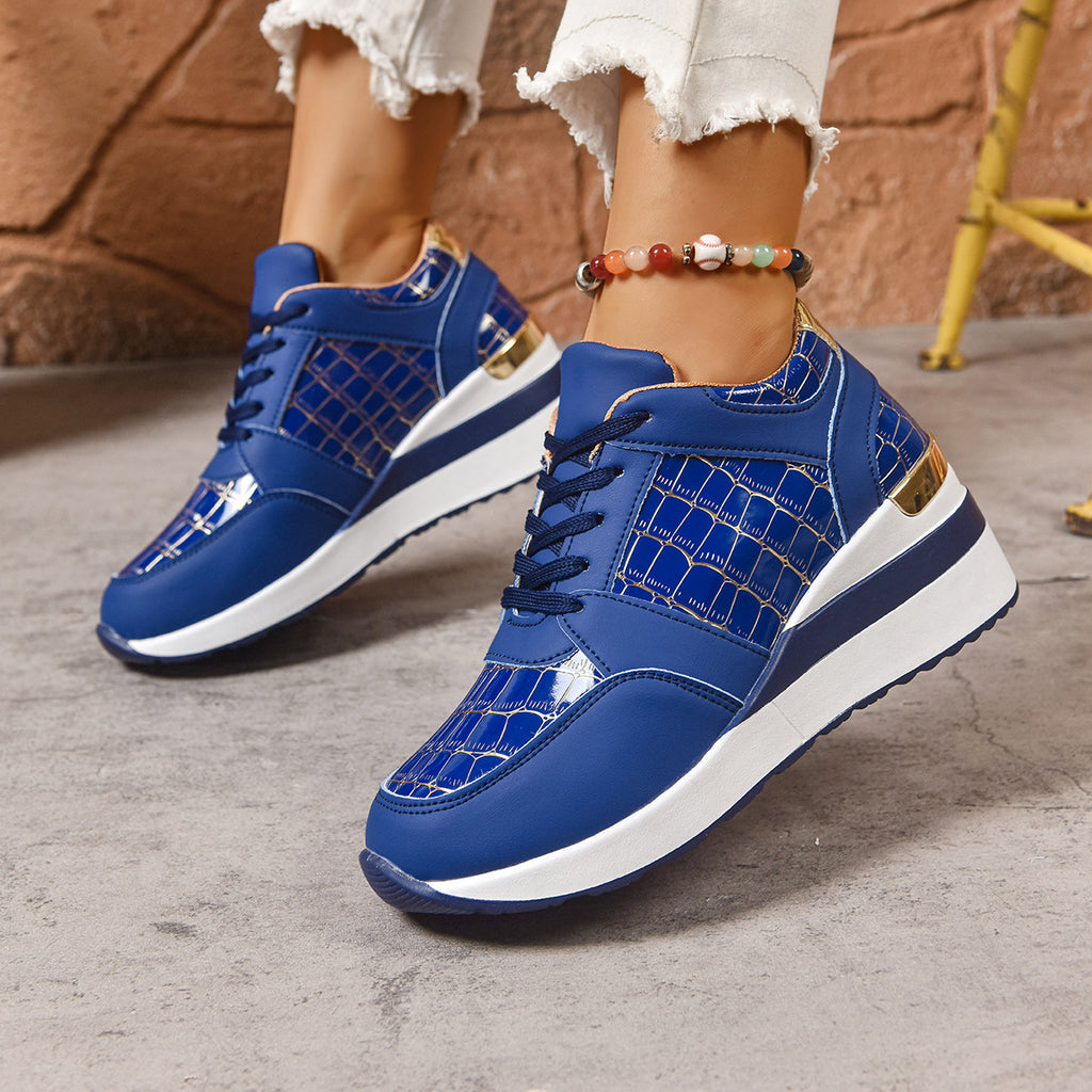 Women's Casual Plus Size Lace Color Block Wedge Sneaker