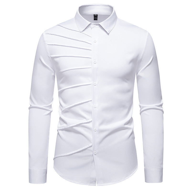 Men's Pleated Design Casual Long-sleeved Shirt