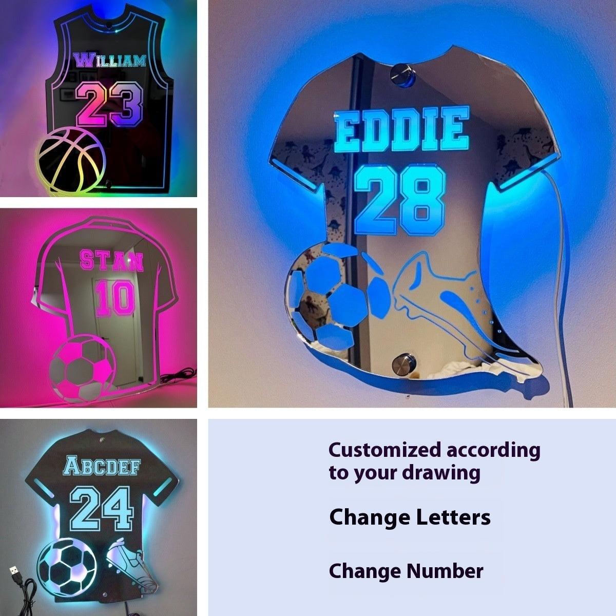 Bedroom Advanced Jersey Acrylic Mirror Indoor Bedside Mirror Wall Lamp