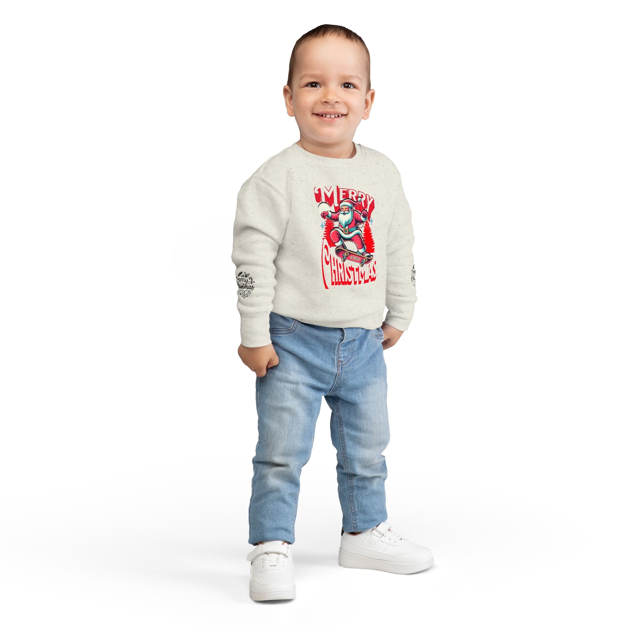 Toddler Sweatshirt — Skateboard Santa "Merry Christmas" Holiday Crewneck