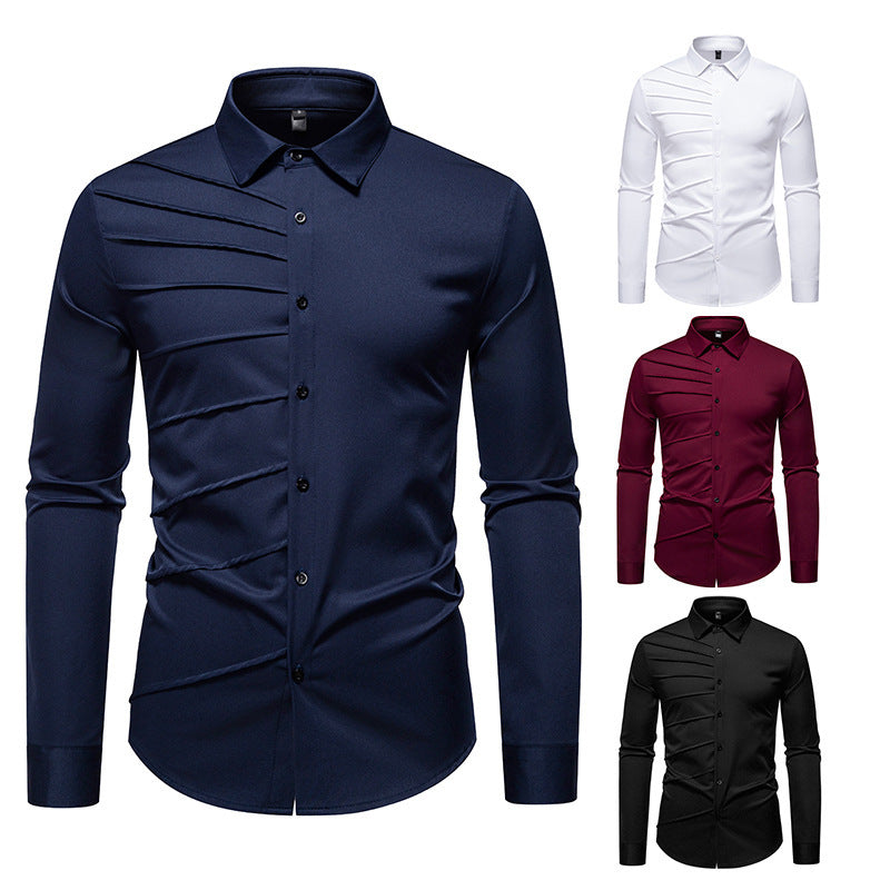 Men's Pleated Design Casual Long-sleeved Shirt