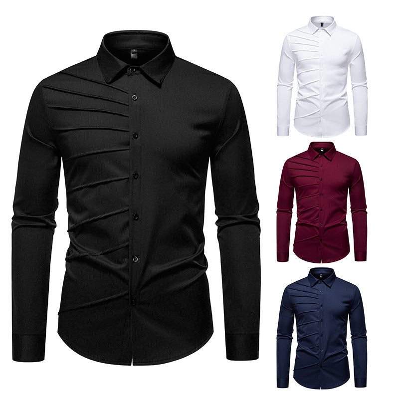 Men's Pleated Design Casual Long-sleeved Shirt