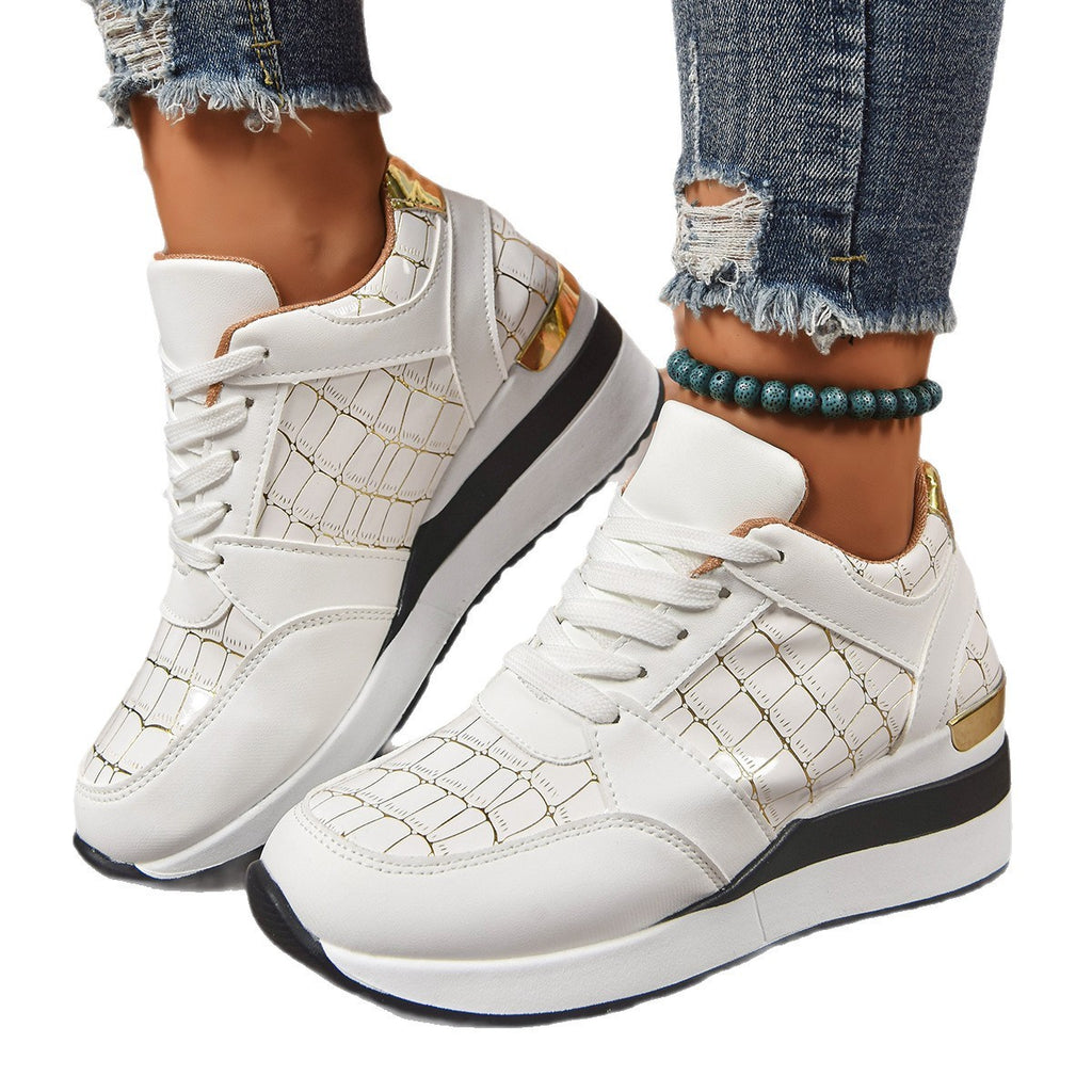 Women's Casual Plus Size Lace Color Block Wedge Sneaker