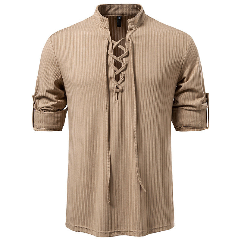 Men's Casual Long Sleeve Drawstring Design T-shirt