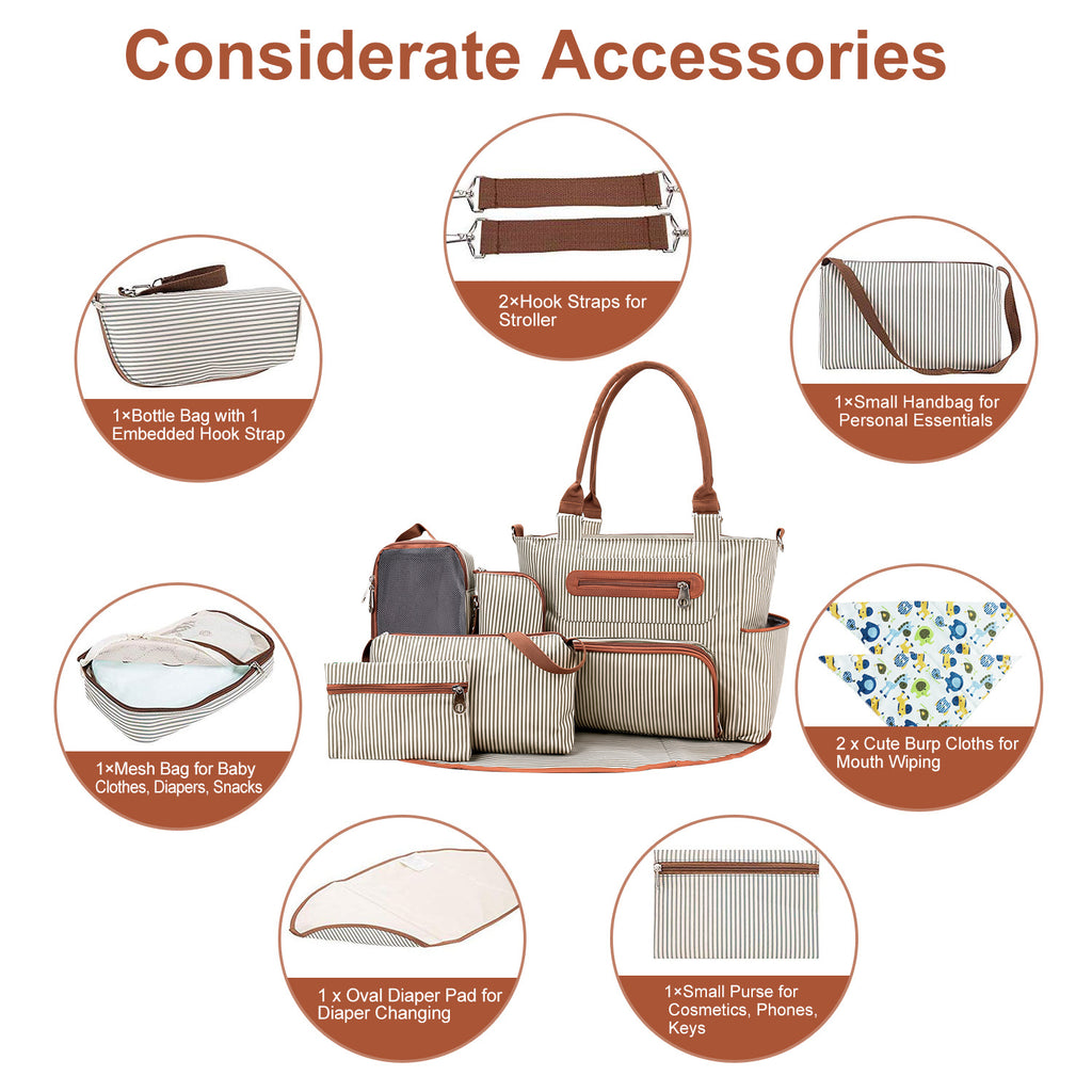 8Pcs Baby Nappy Diaper Bags Set For Mom Dad Mummy Handbags Multifunctional Diaper Changing Bags With Bottle Bag Mesh Bag Purse Diaper Pad 2 Burp Cloths 2 Hook Straps