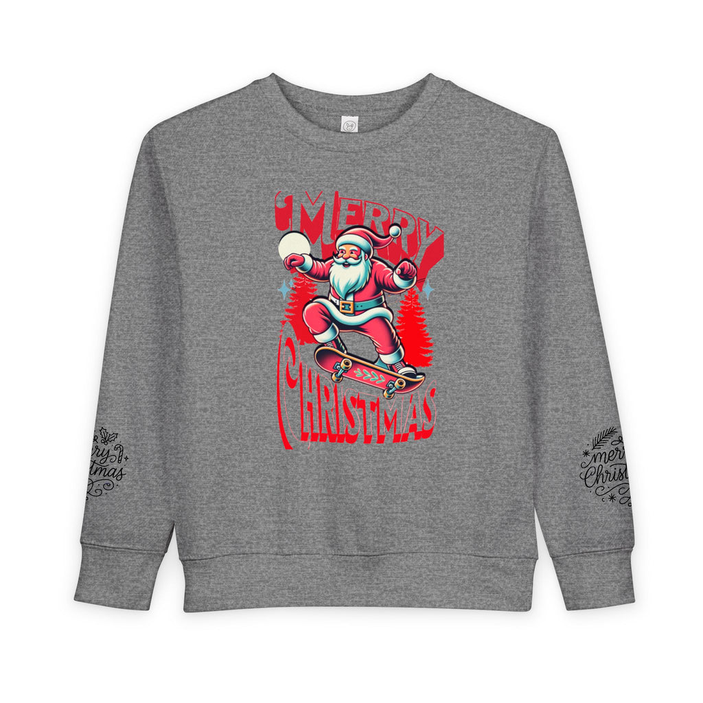 Toddler Sweatshirt — Skateboard Santa "Merry Christmas" Holiday Crewneck