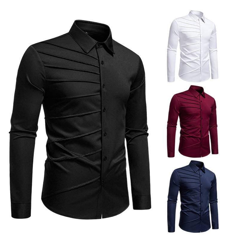 Men's Pleated Design Casual Long-sleeved Shirt