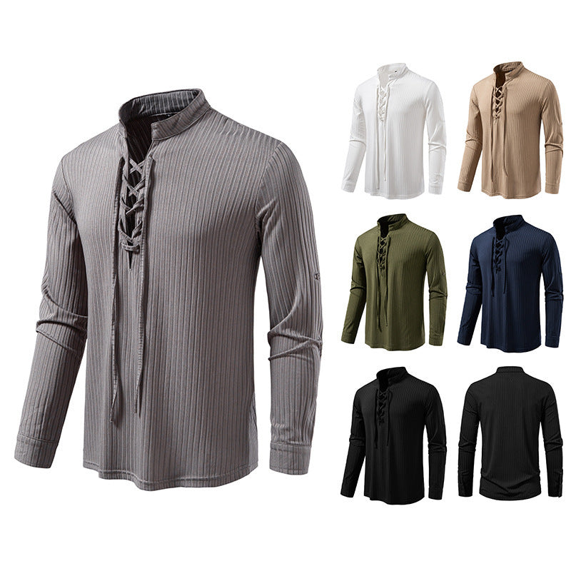 Men's Casual Long Sleeve Drawstring Design T-shirt