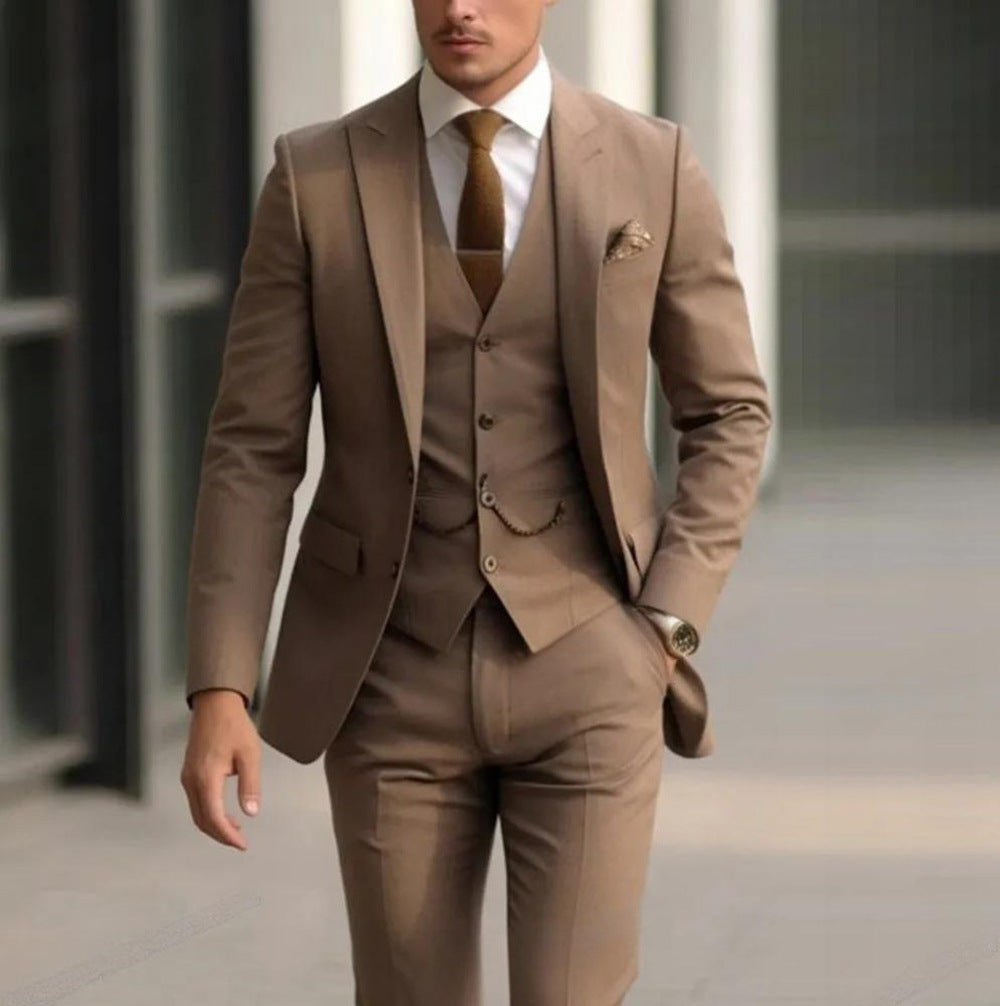 Men's Three-piece Suit Solid Color High Sense