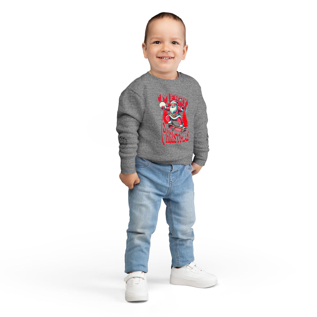 Toddler Sweatshirt — Skateboard Santa "Merry Christmas" Holiday Crewneck