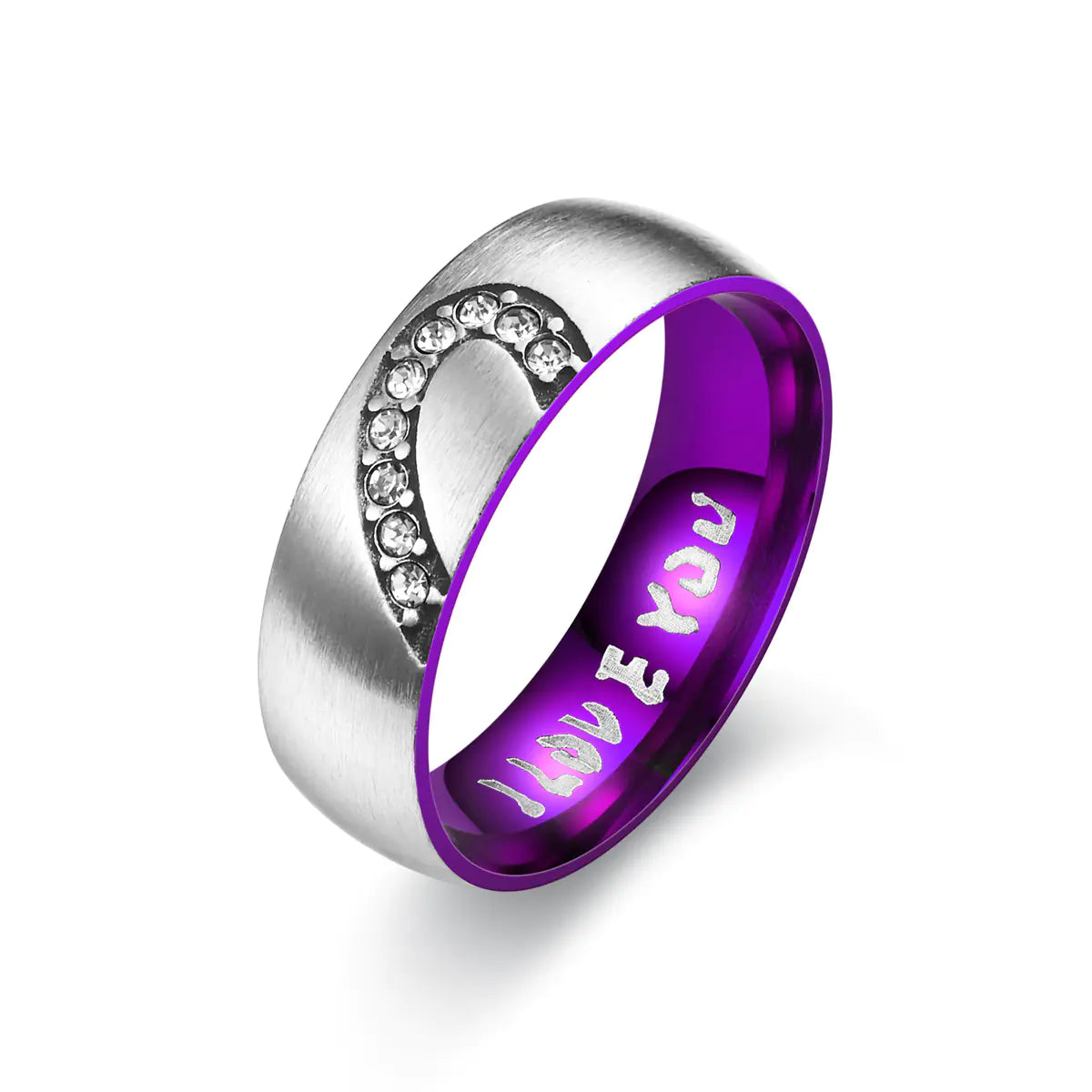 Heart-Shaped Diamond Stainless Steel "I LOVE YOU" Ring