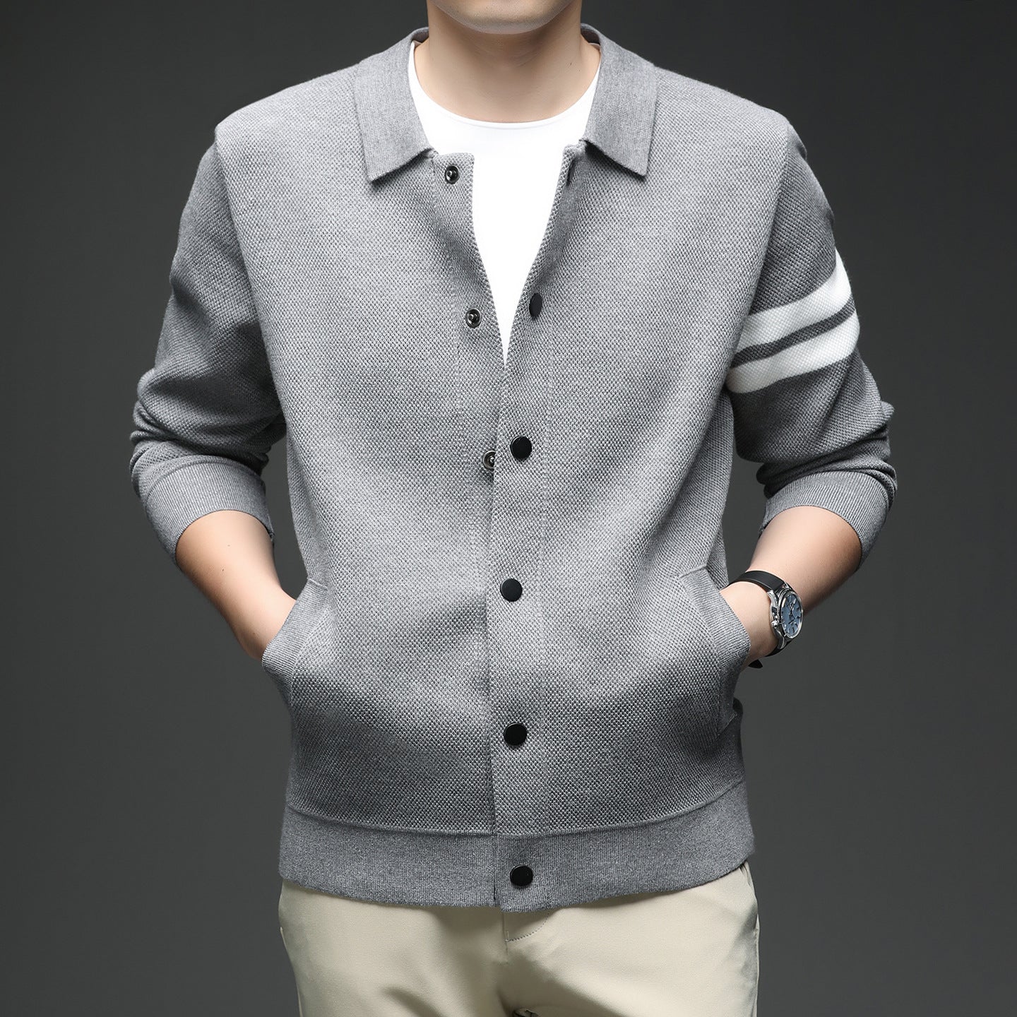 Knitted Cardigan Lapel Korean Slim Men's Jacket