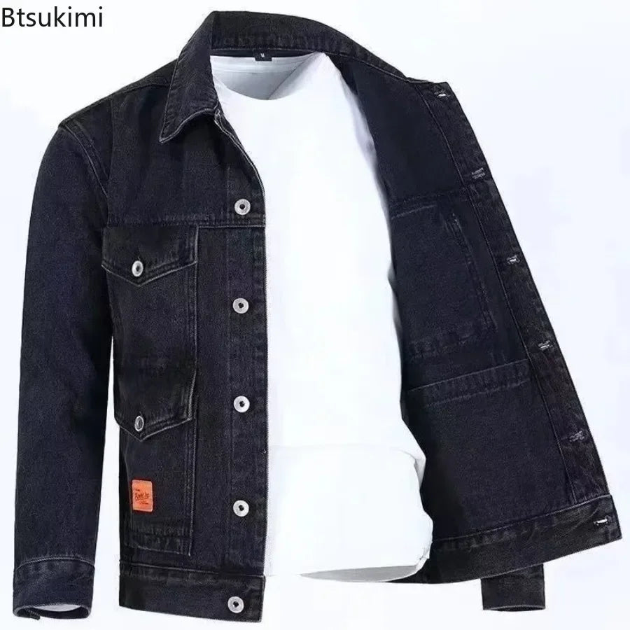 2025 New Men's Denim Cargo Jacket Loose Vintage Fashion Casual Cardigan Jacket Men Youth Handsome Washed Cowboy Coats Plus Size