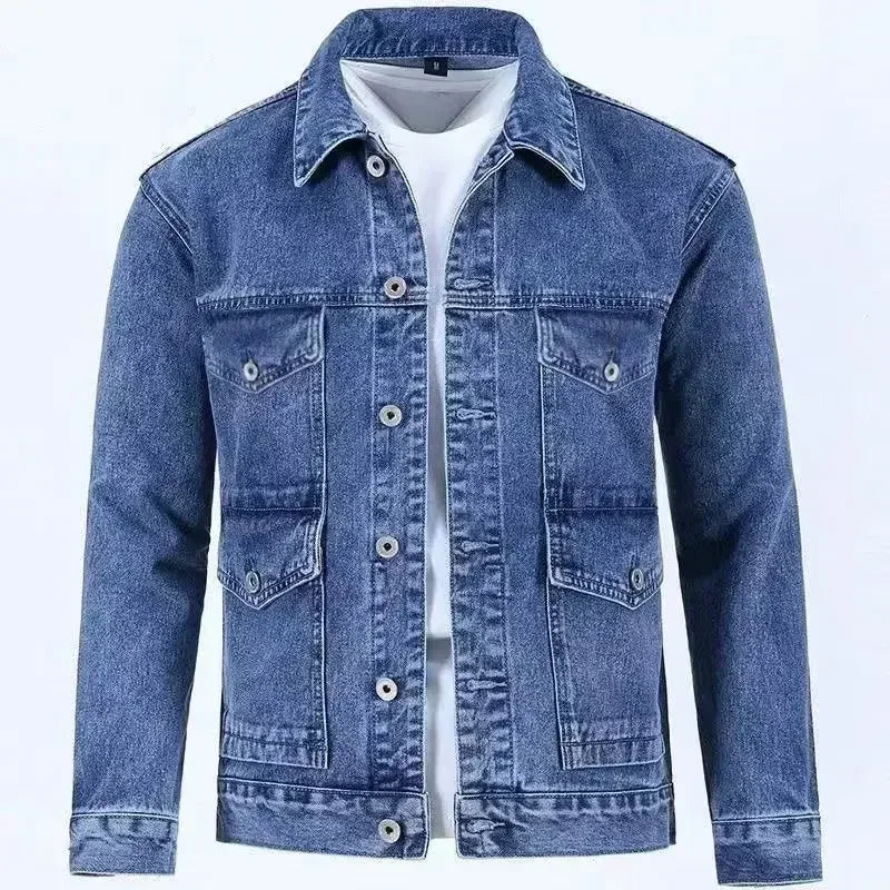2025 New Men's Denim Cargo Jacket Loose Vintage Fashion Casual Cardigan Jacket Men Youth Handsome Washed Cowboy Coats Plus Size