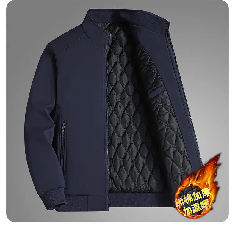 Winter Men's Fleece Warm Jackets Bomber Fashion Parkas Outerwear Coats Men Casual Windbreaker Jacket Classic Solid Thermal Coat