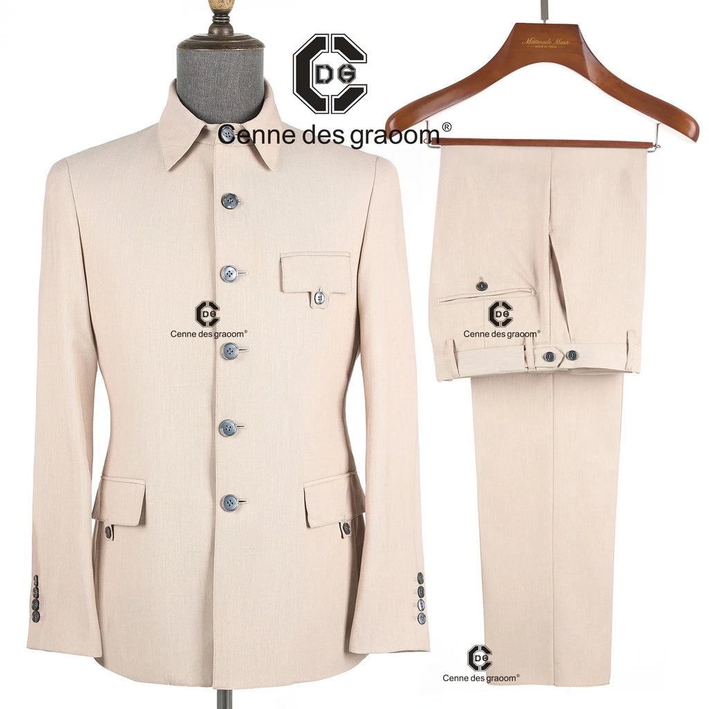 Cenne Des Graoom 2025 New Safari Men Suits Square Collar Tailor-Made Formal Casual Business Official Daily Wear Costume Homme