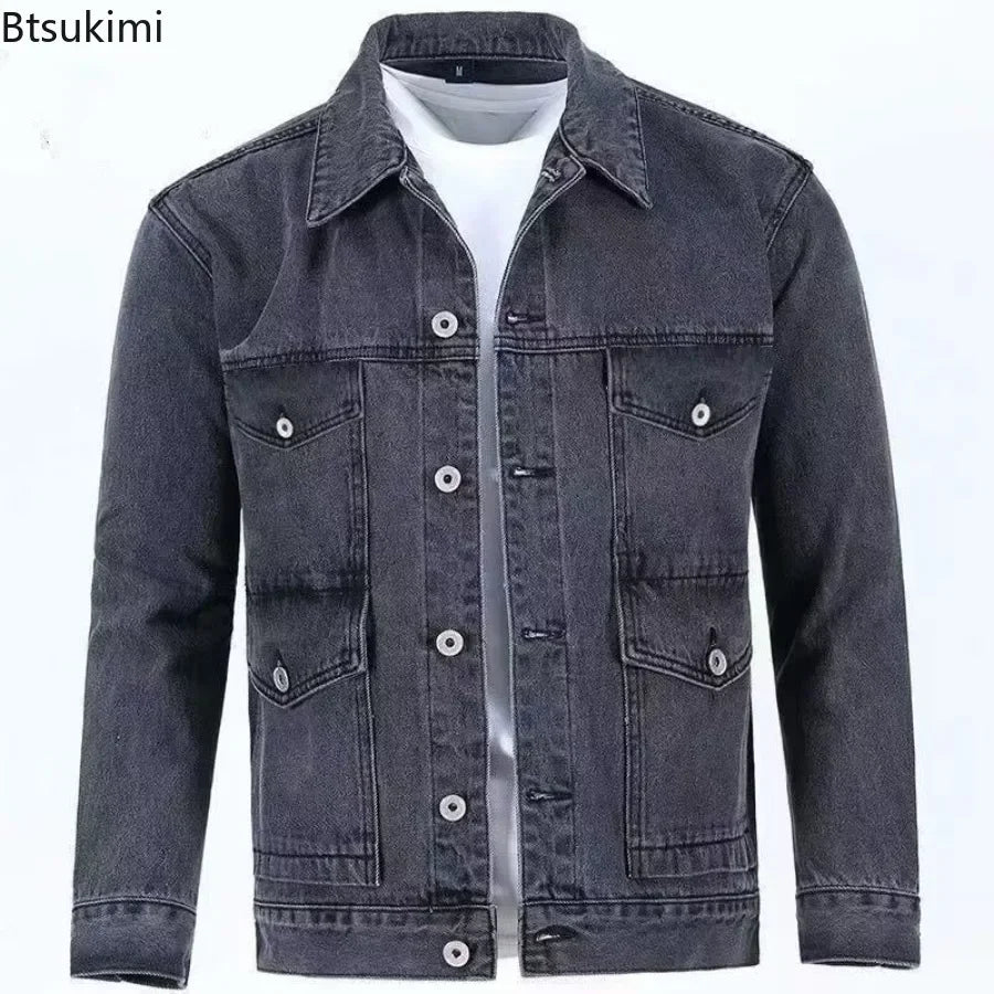 2025 New Men's Denim Cargo Jacket Loose Vintage Fashion Casual Cardigan Jacket Men Youth Handsome Washed Cowboy Coats Plus Size