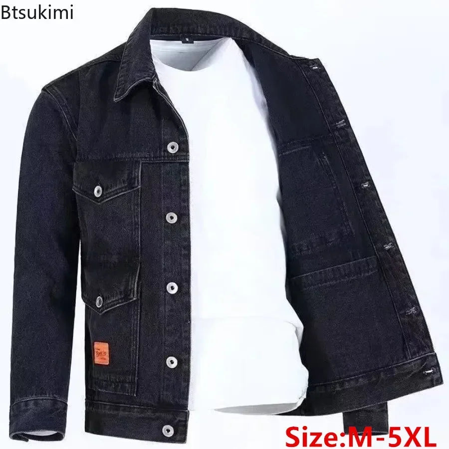 2025 New Men's Denim Cargo Jacket Loose Vintage Fashion Casual Cardigan Jacket Men Youth Handsome Washed Cowboy Coats Plus Size