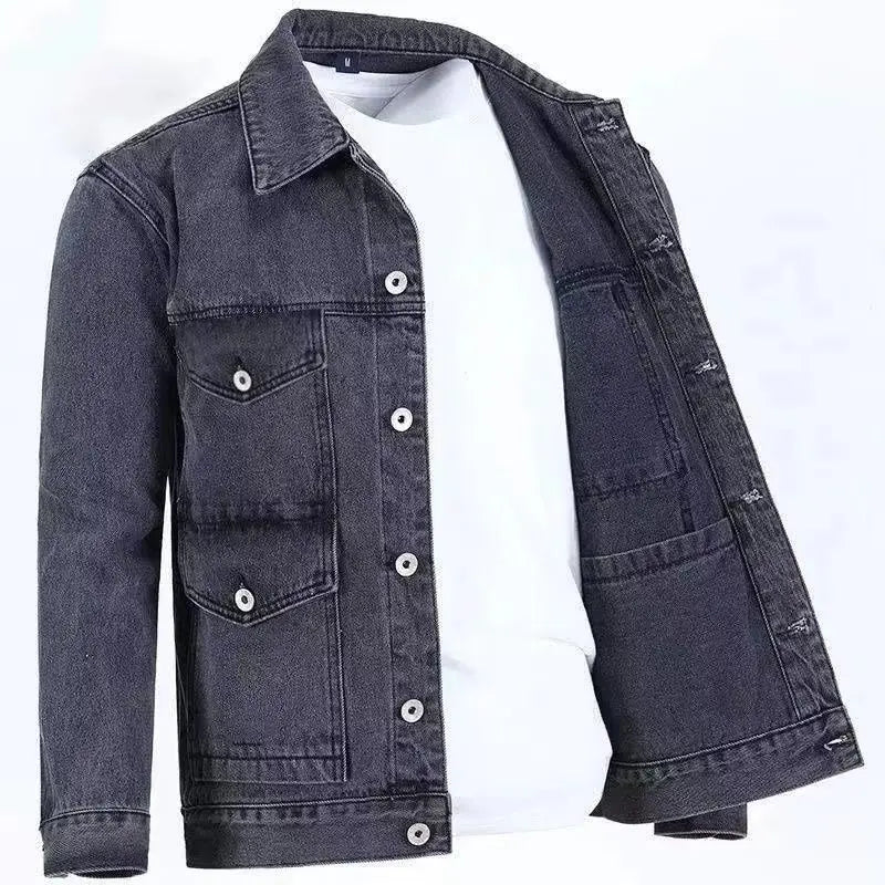 2025 New Men's Denim Cargo Jacket Loose Vintage Fashion Casual Cardigan Jacket Men Youth Handsome Washed Cowboy Coats Plus Size
