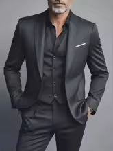 Elegant Men's Suit Sets- Slim Fit Tuxedo Set for Weddings & Formal Occasions, Black Suit