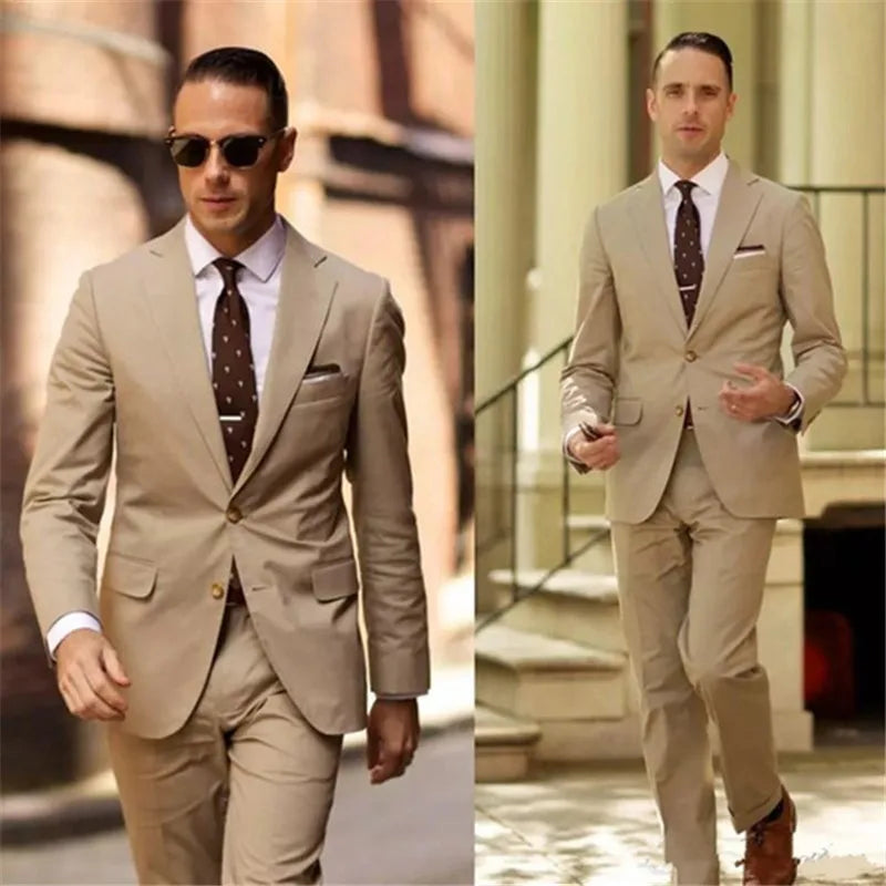 Men Suits Latest Designs Beige Groom Tuxedos elbow patches 2 Pieces (Jacket+Pants) Italian Man Suit Blazer Wedding Prom Dinner