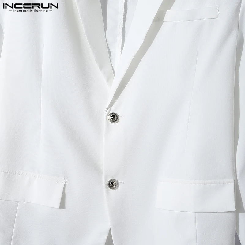 INCERUN Tops 2024 American Style Fashion Mens Perspective Lace Splicing Design Suit Coats Casual Solid Long Sleeved Blazer S-5XL