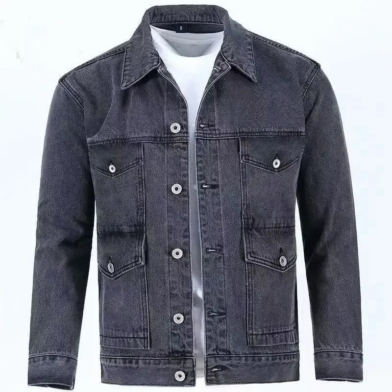 2025 New Men's Denim Cargo Jacket Loose Vintage Fashion Casual Cardigan Jacket Men Youth Handsome Washed Cowboy Coats Plus Size