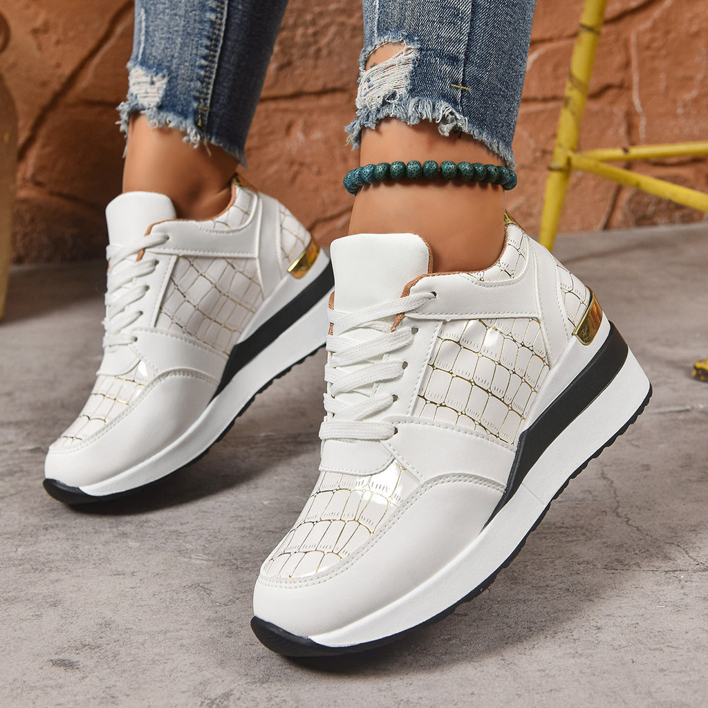 Women's Casual Plus Size Lace Color Block Wedge Sneaker