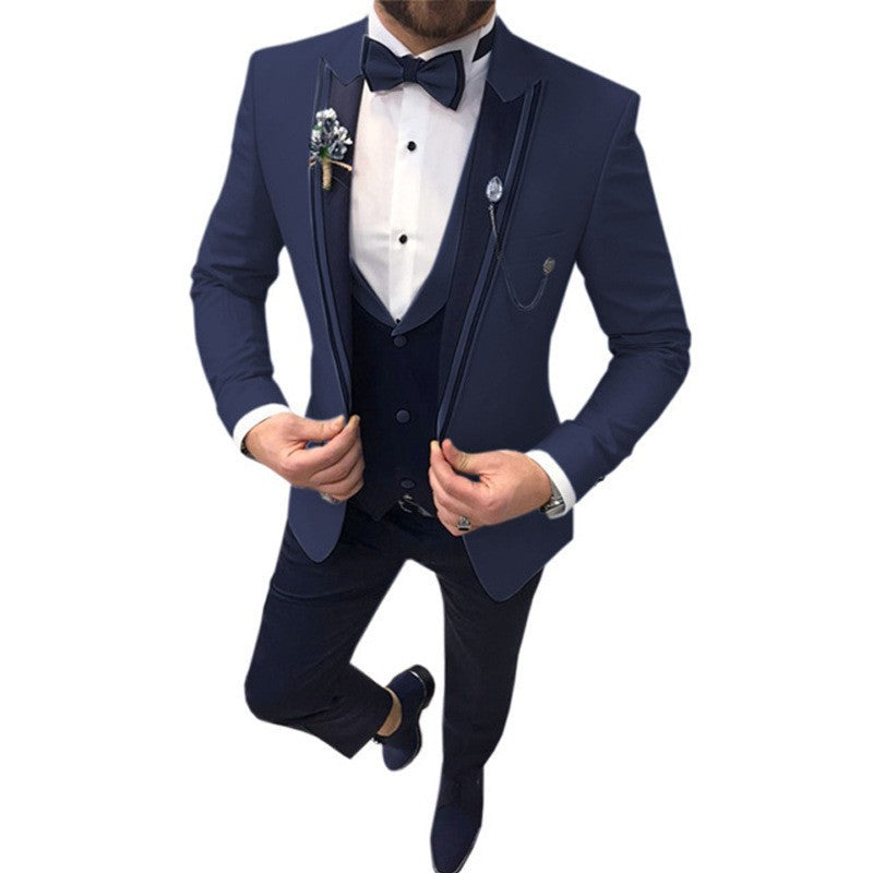 Men's Color Matching Business Casual Suit Three-piece Set