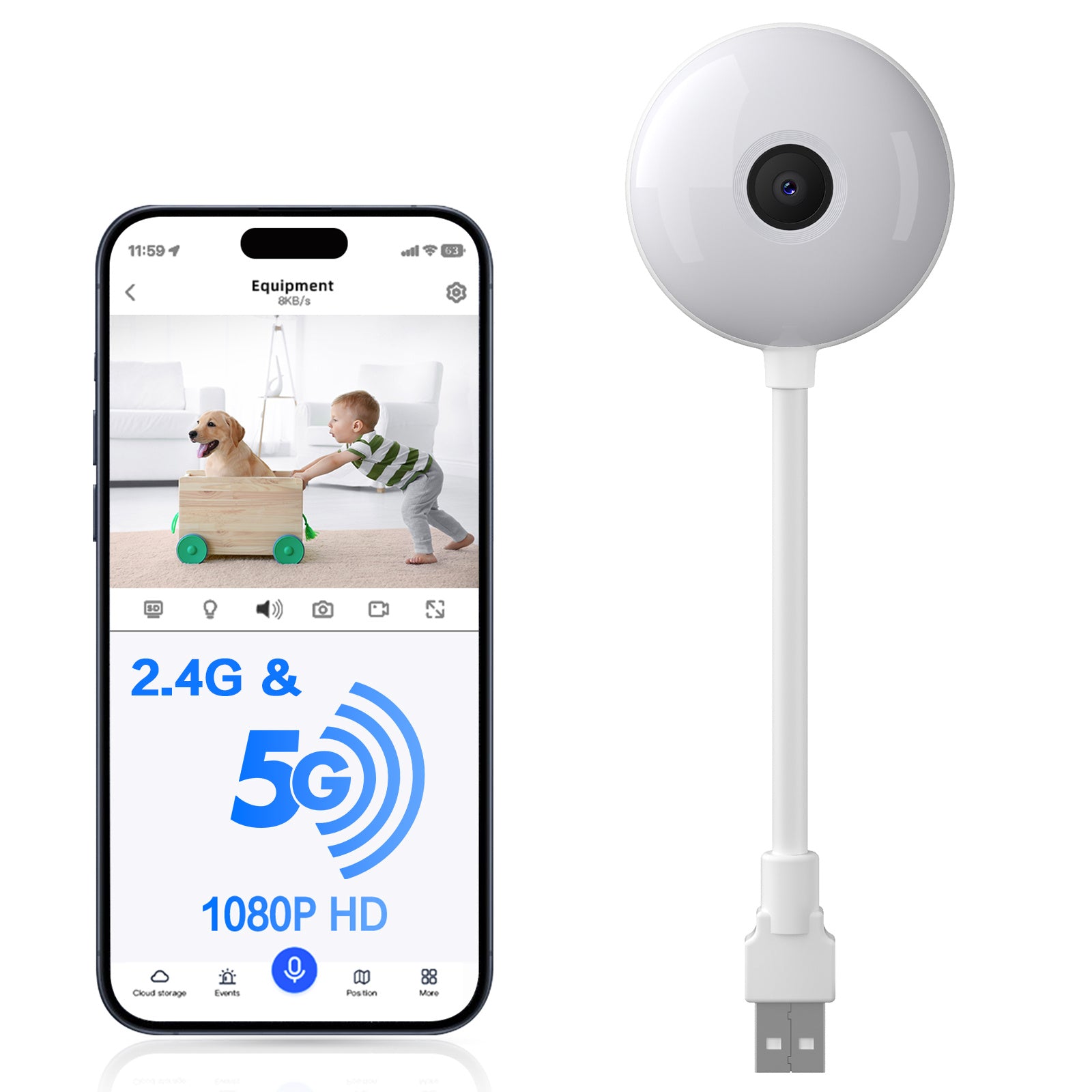 2K Video Lollipop Shape WiFi Baby Monitor Pet Cam Window Cam 1080p Audio Wifi AI Smart Camera