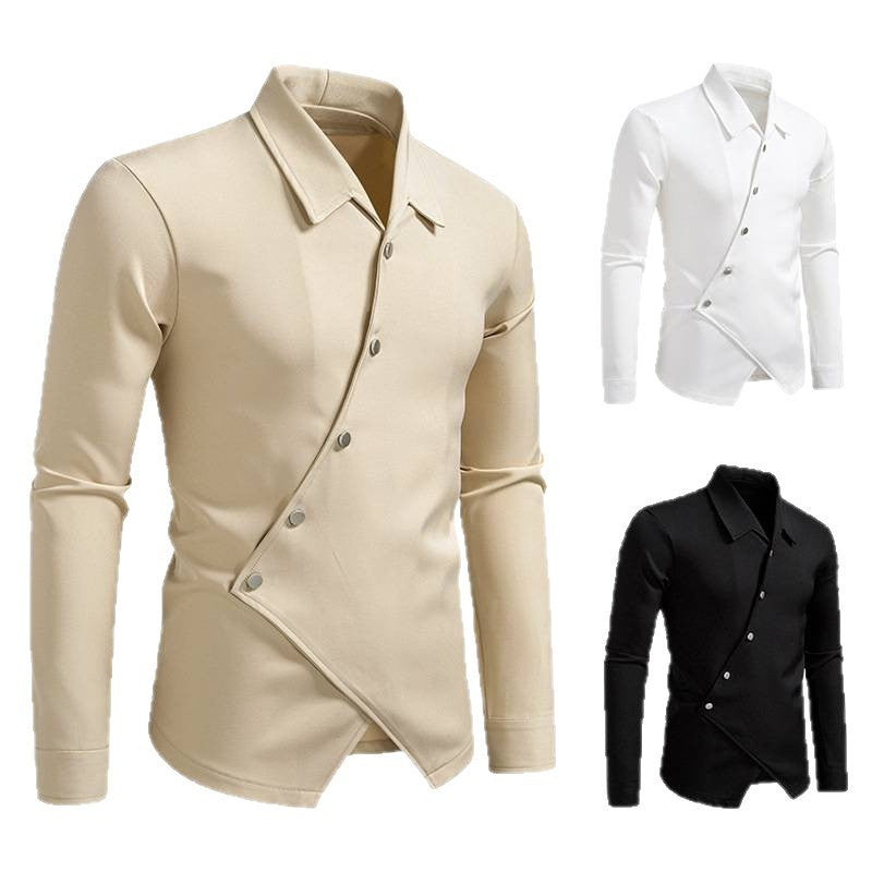 New High-end Men's Trendy Design Ruan Handsome Oblique Placket Shirt