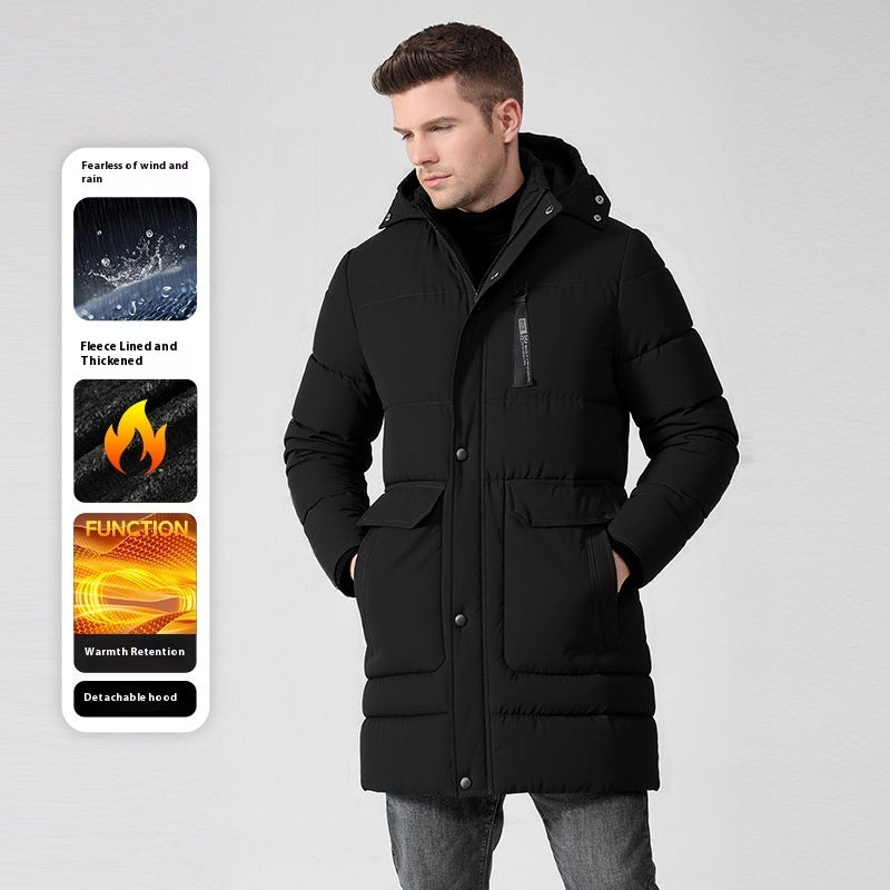 Men's Fleece-lined Thickened Long Section Cotton-padded Coat