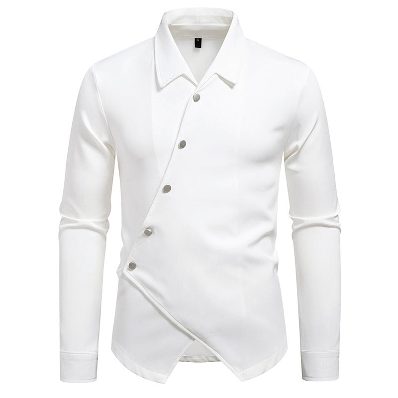New High-end Men's Trendy Design Ruan Handsome Oblique Placket Shirt