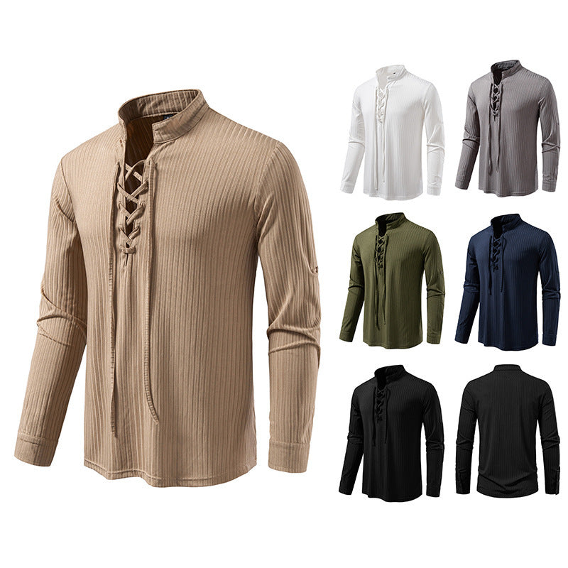 Men's Casual Long Sleeve Drawstring Design T-shirt