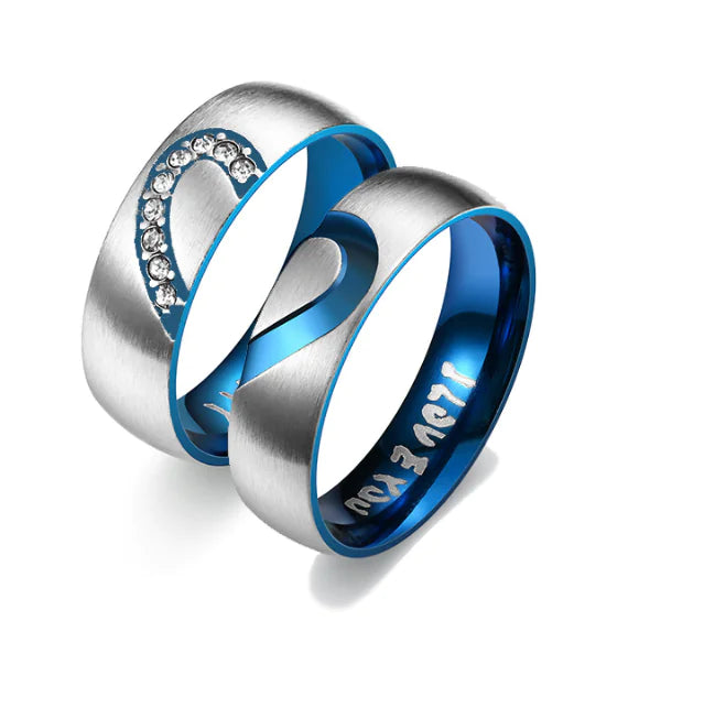 Heart-Shaped Diamond Stainless Steel "I LOVE YOU" Ring