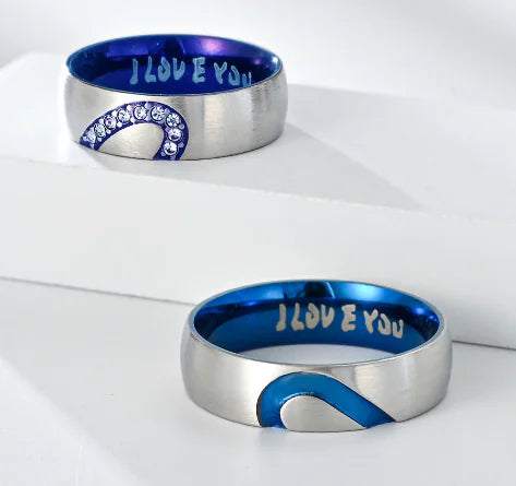 Heart-Shaped Diamond Stainless Steel "I LOVE YOU" Ring